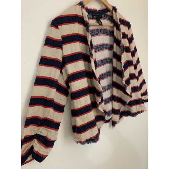 INC International Concepts Women Blazer Medium Striped Linen Waterfall C… - Picture 1 of 5